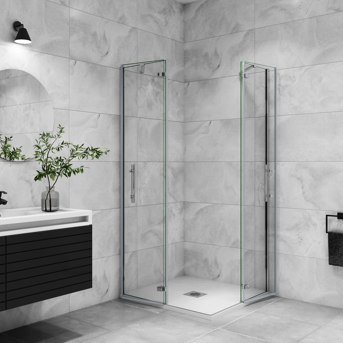 Eckeinstieg Dusche Duschabtrennung Duschkabine 90x90 cm Höhe 185cm