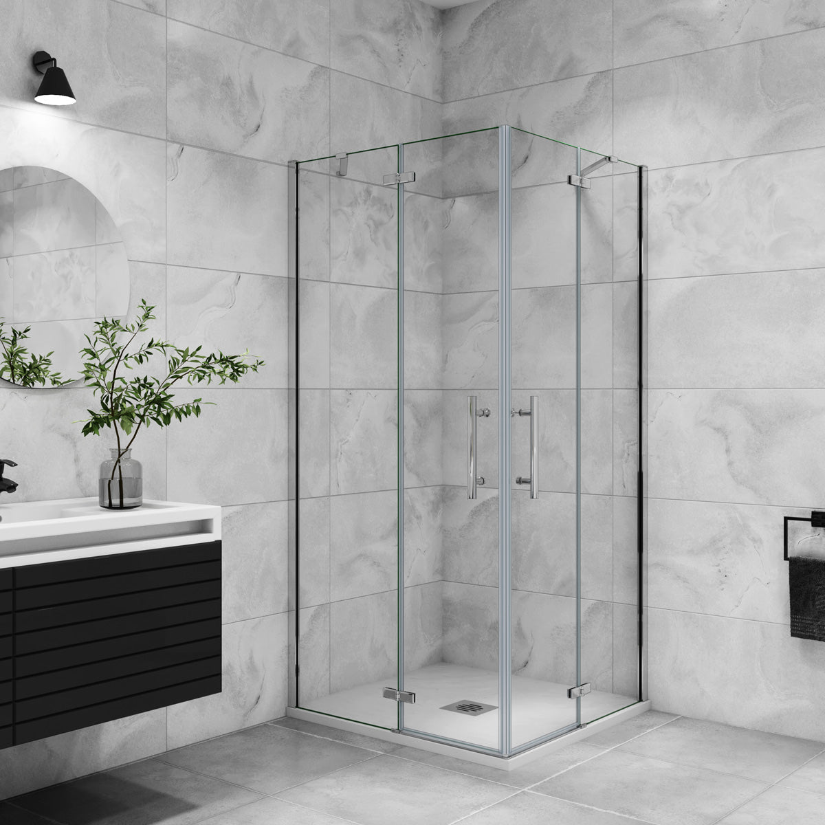 Eckeinstieg 90x90 cm Höhe 185cm Dusche Duschabtrennung Duschkabine NANO Glas