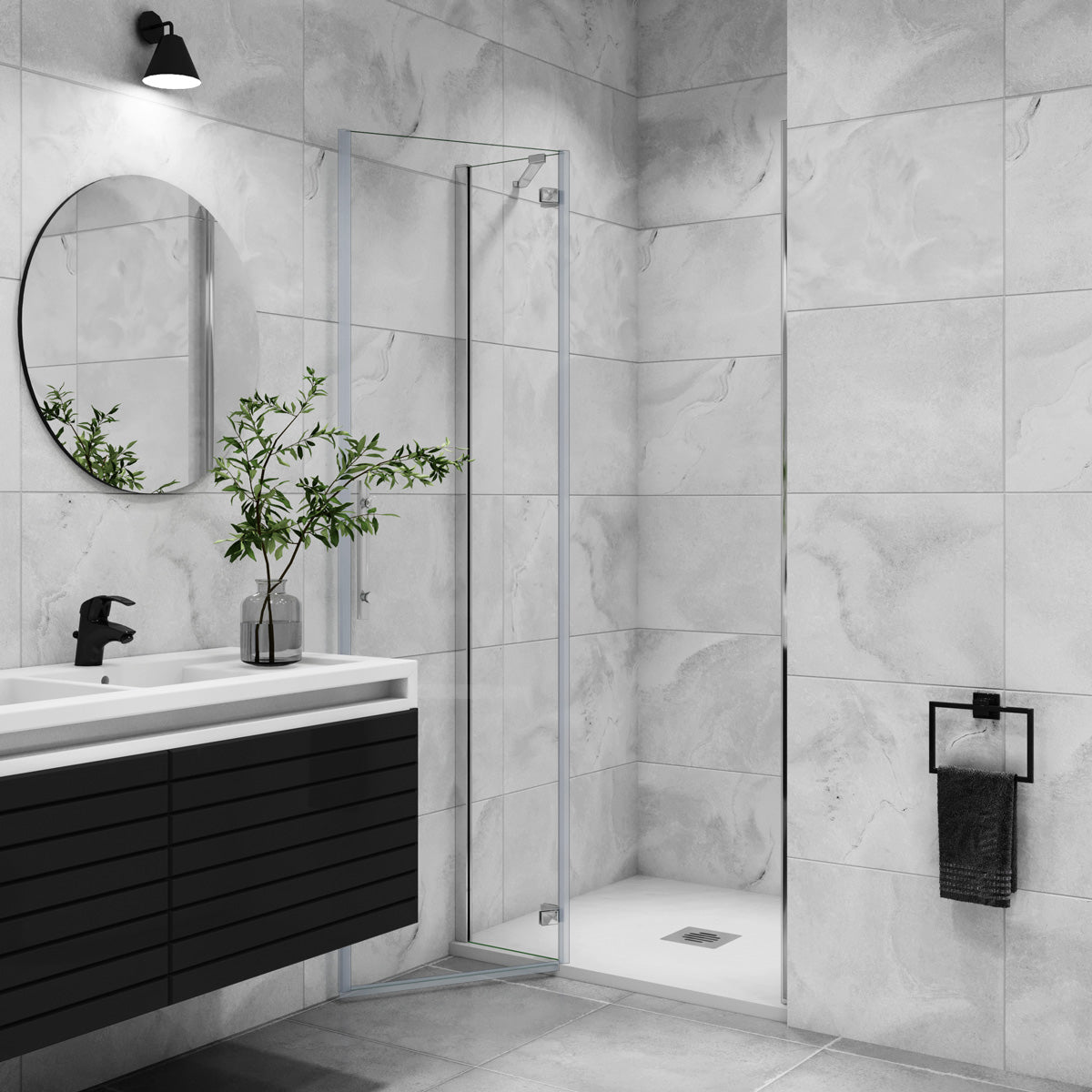 Duschabtrennung Nischentür 120 cm Höhe 195cm NANO Glas Drehtür Dusche