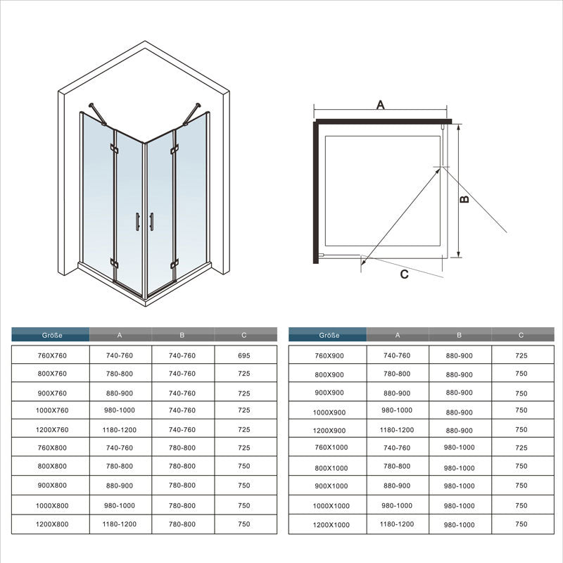 Eckeinstieg Duschkabine 80x80 90x90 cm Glas duschtür dusche