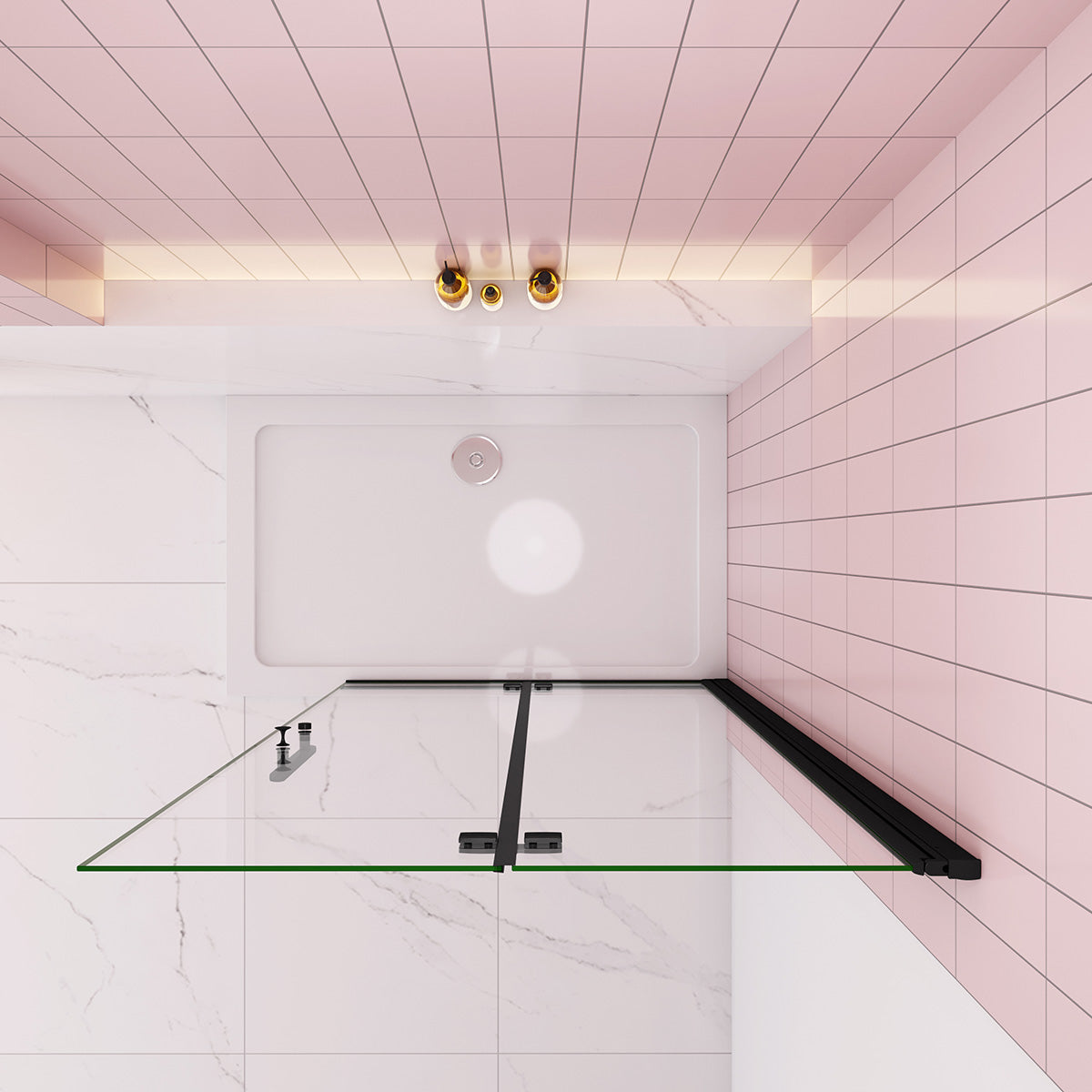 Walk in Duschtür Dusche 86 cm Höhe 195 cm Faltbar+Drehbar schwarz Duschabtrennung