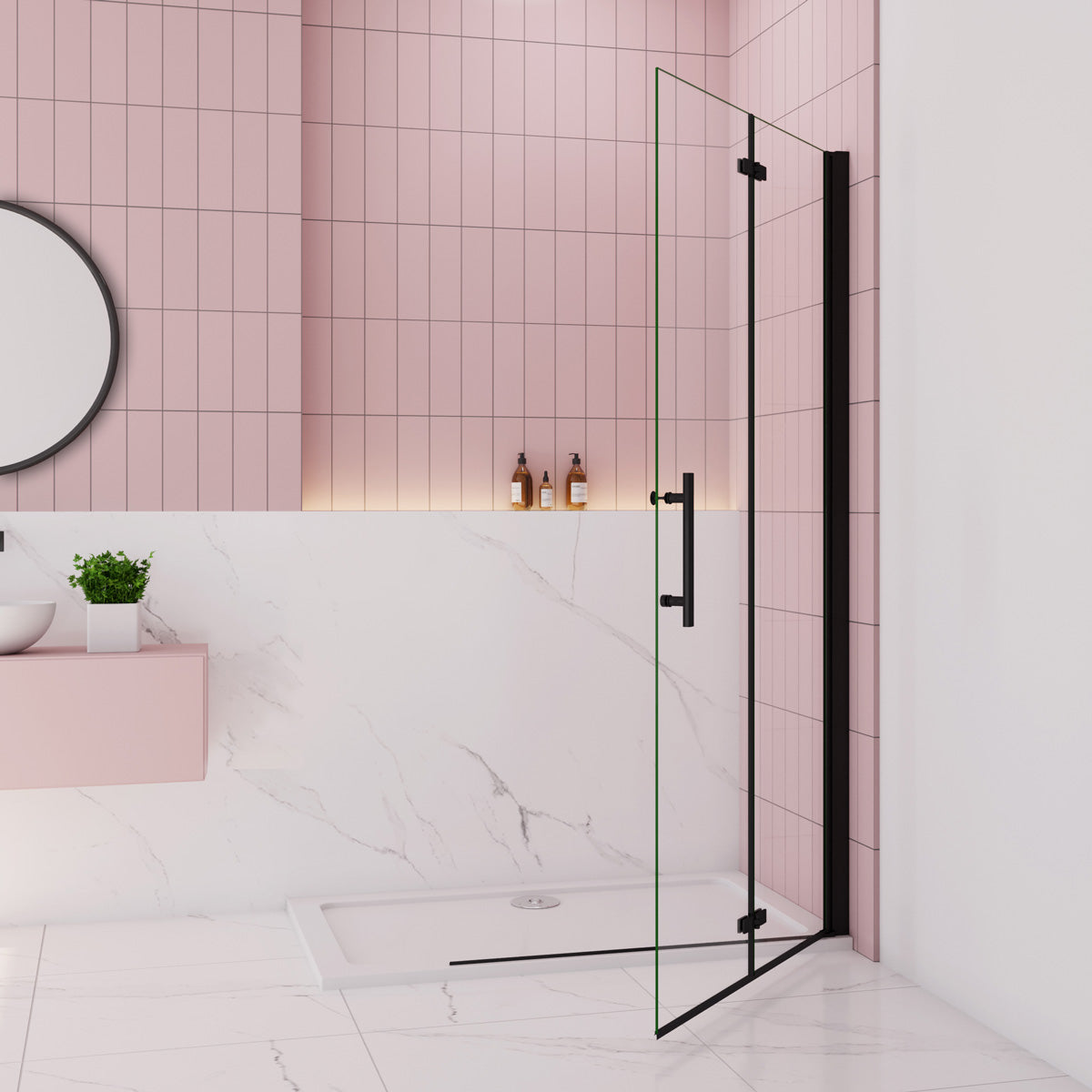 Duschabtrennung Walk in Duschtür Faltbar+Drehbar schwarz Dusche 96 cm Höhe 195 cm