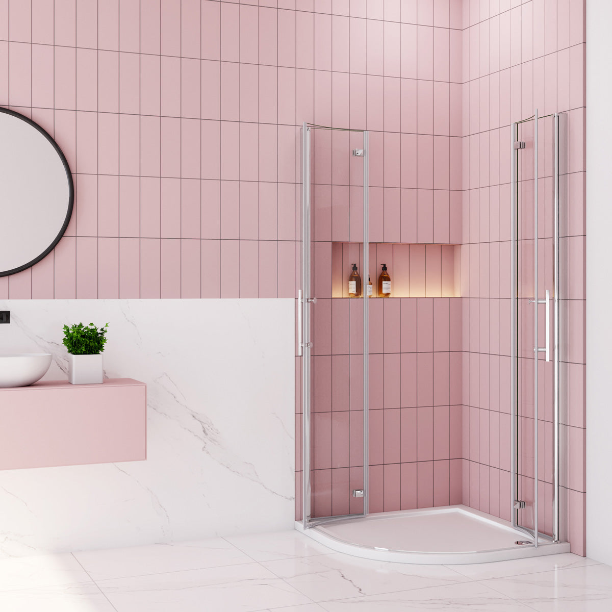 Rundduschen Dusche Duschabtrennung Falttür 90x90 cm Höhe 195cm Glas