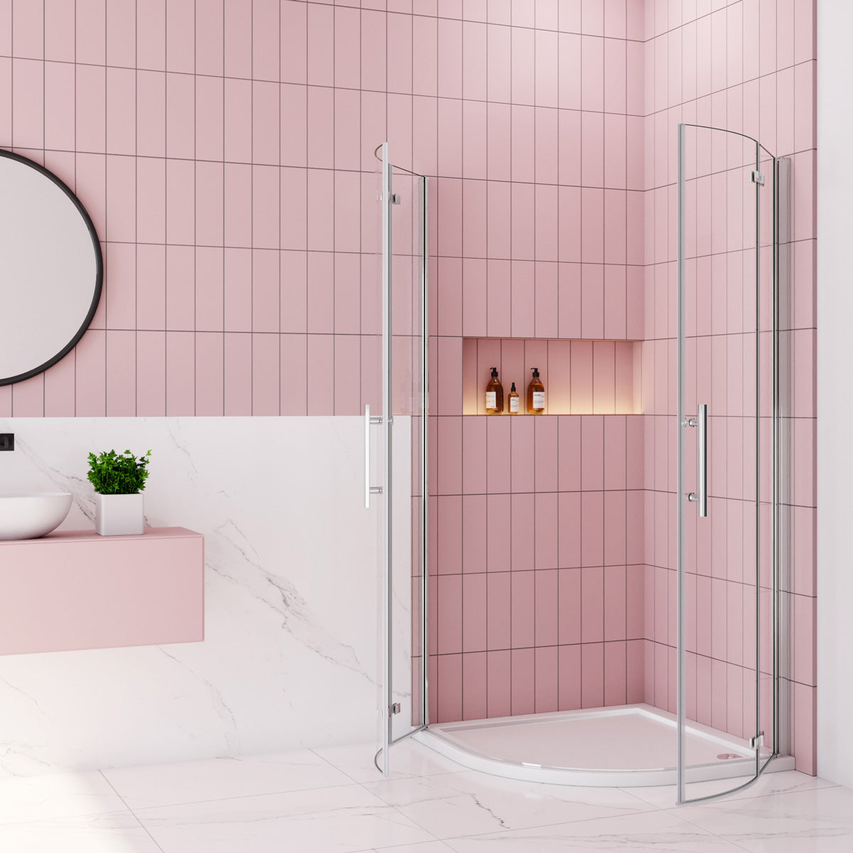 Rundduschen 90x90 cm Höhe 195cm Glas Falttür Dusche Duschabtrennung