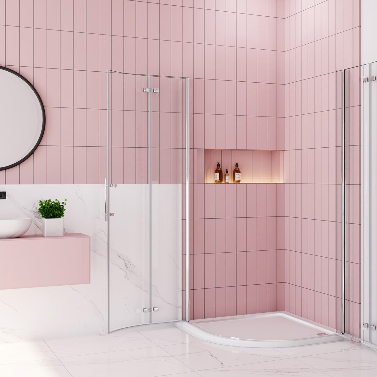 Rundduschen 90x90 cm Höhe 195cm Glas Falttür Dusche Duschabtrennung