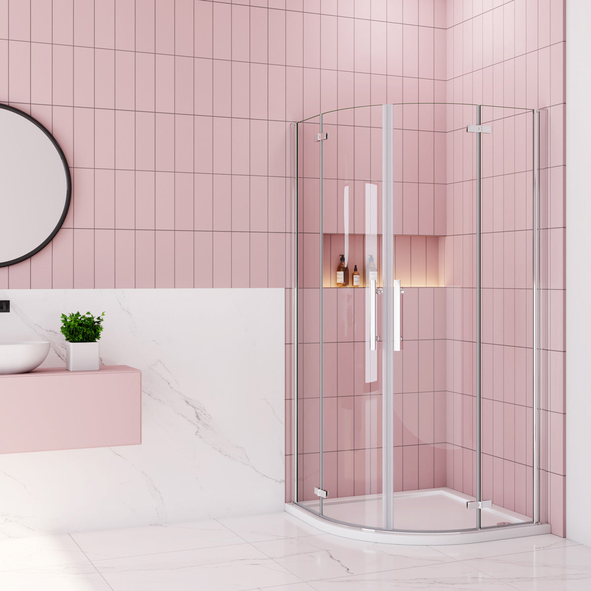 Rundduschen 90x90 cm Höhe 195cm Glas Falttür Dusche Duschabtrennung