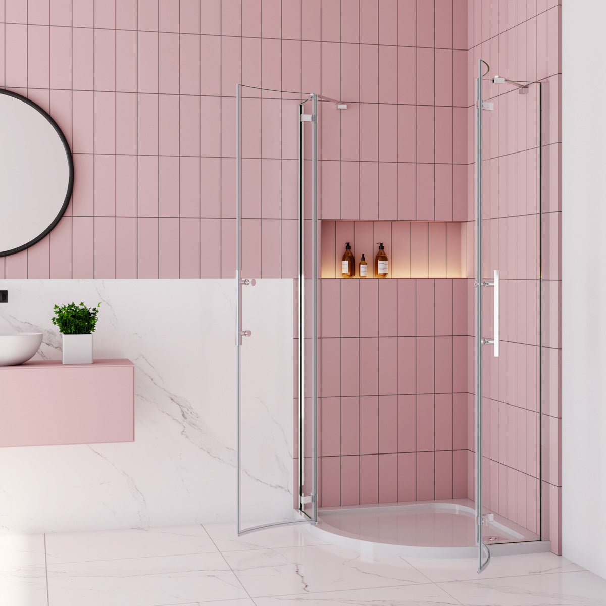 Duschabtrennung Rundduschen 80x80 cm Höhe 195cm Glas Drehtür Dusche