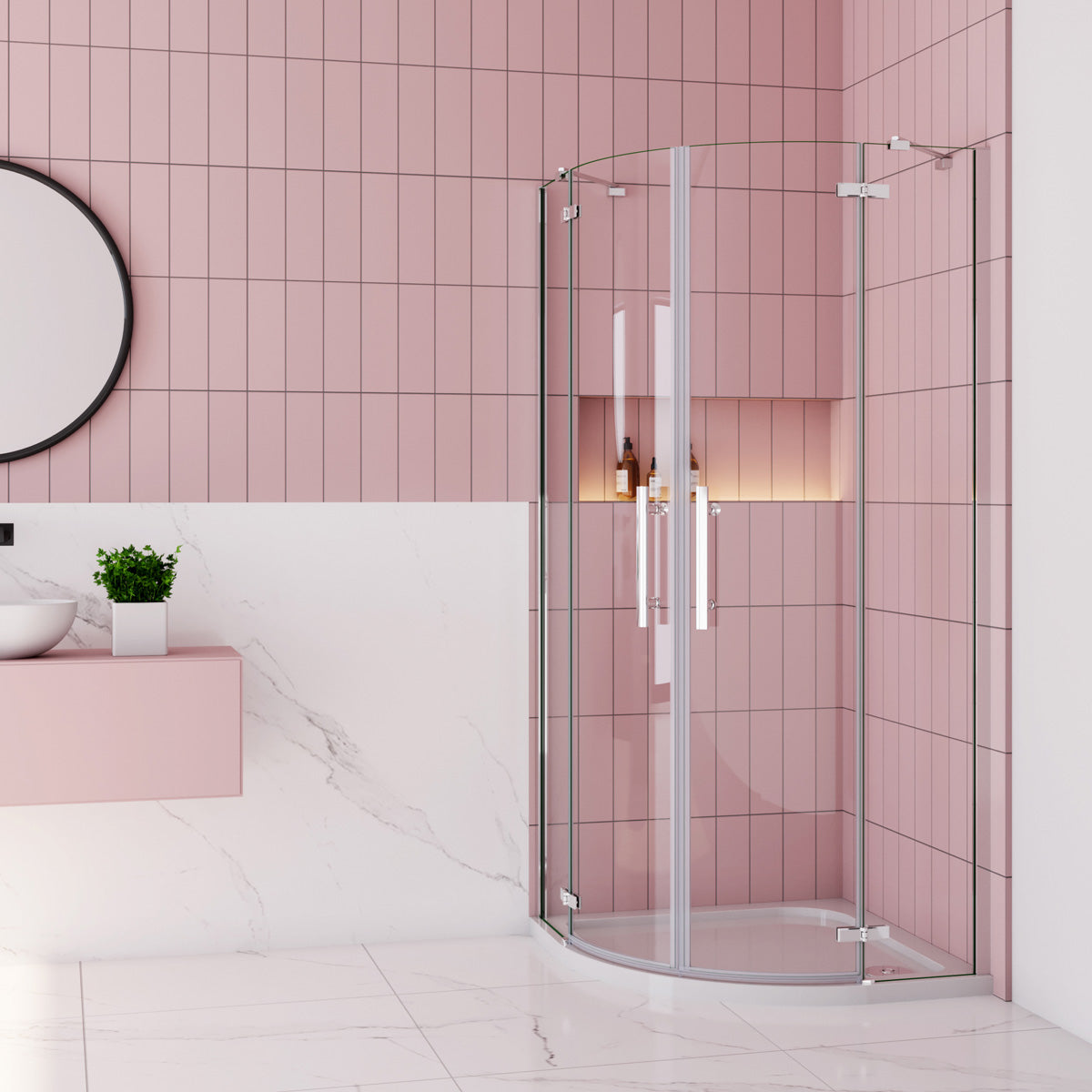 Rundduschen Dusche Duschabtrennung 80x80 cm Höhe 195cm Glas Drehtür