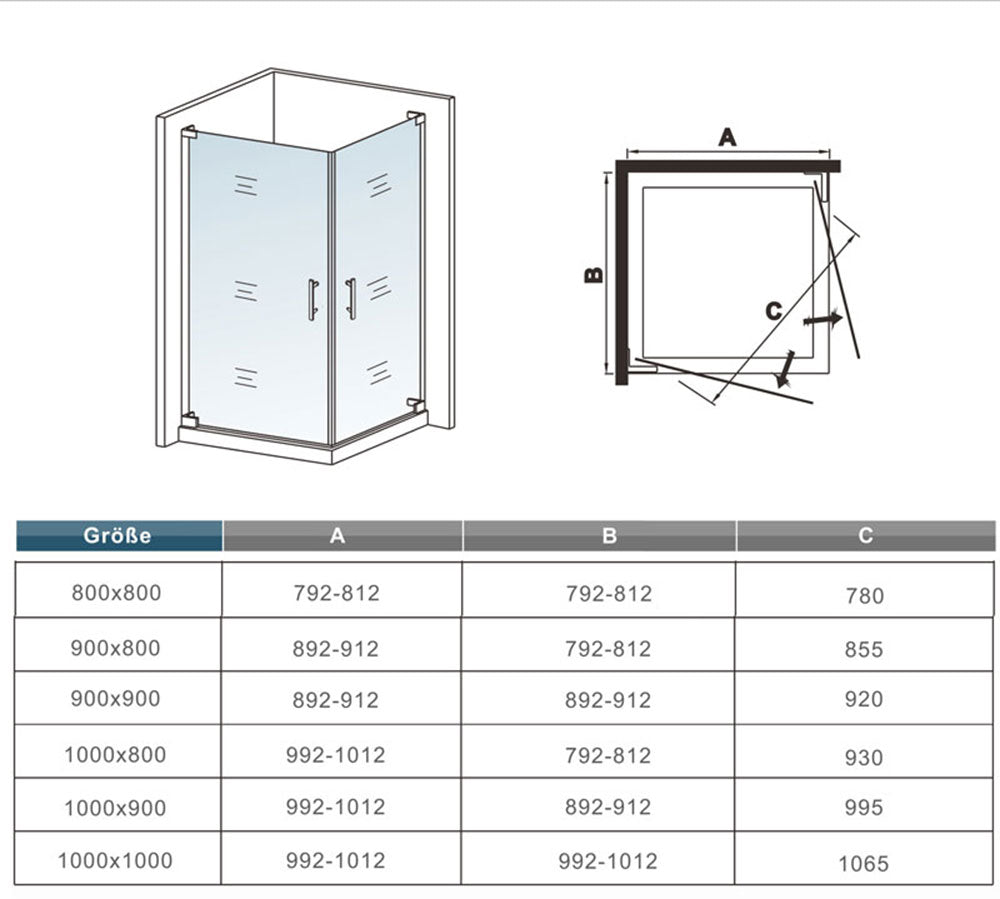 Eckeinstieg Duschkabine 90x90 80x80 cm Glas duschtür dusche