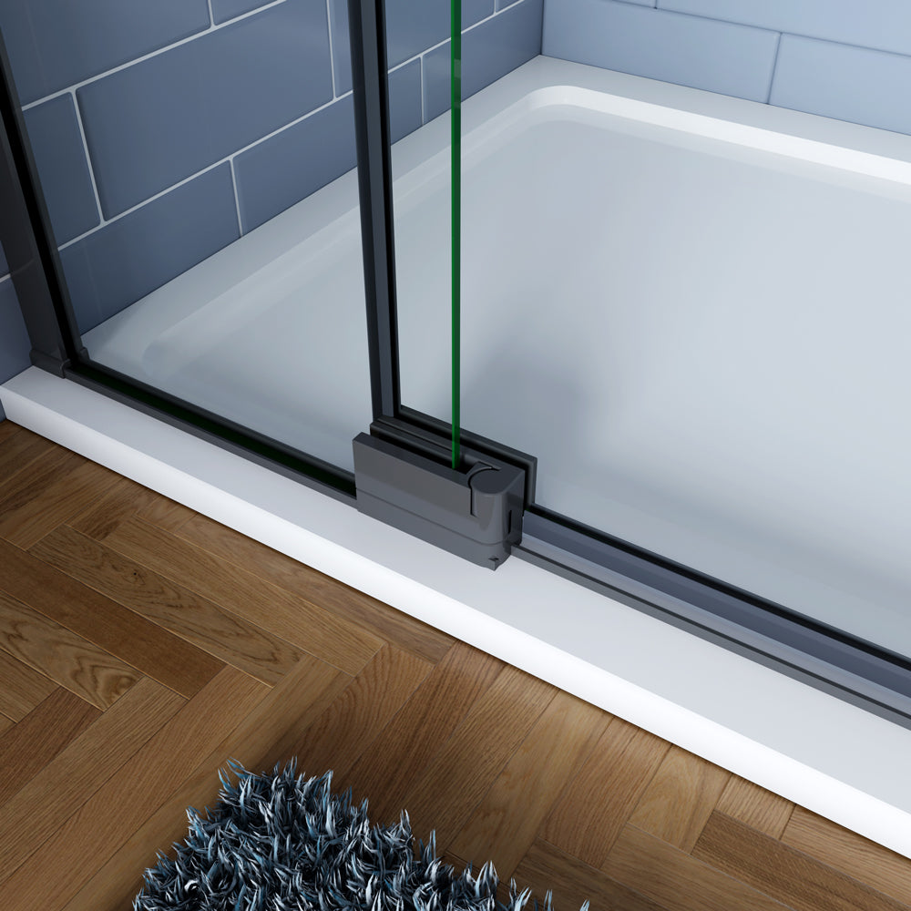 Walk In Drehtür Duschabtrennung 96 cm Schwarz 8 mm NANO Glas H.195 cm