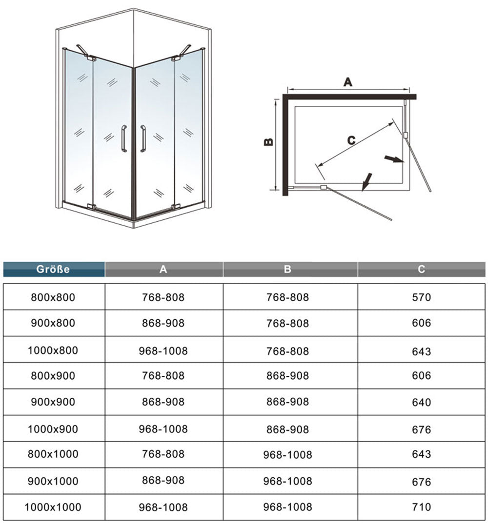 Drehtür Duschkabine 90x90 80x80 cm Glas duschtür dusche