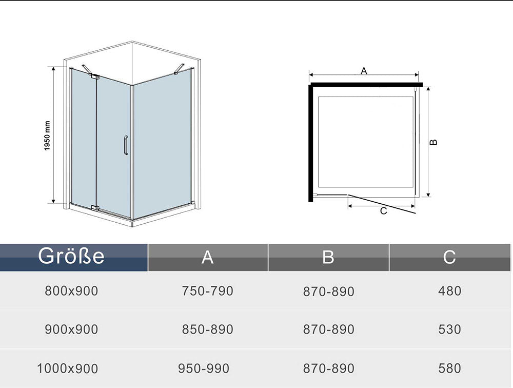 Duschkabine 80x80 90x90 cm Glas duschtür dusche Drehtür