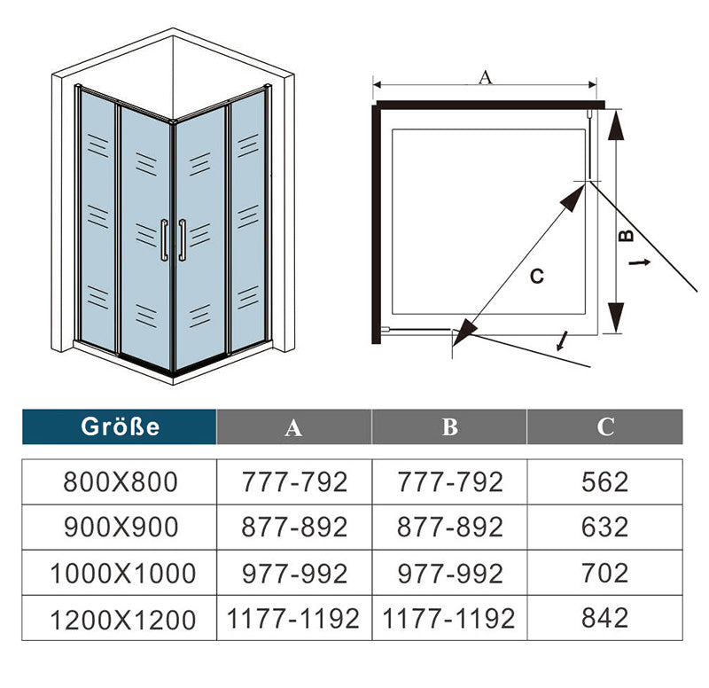 Duschkabine 90x90 80x80 cm Glas duschtür Eckeinstieg