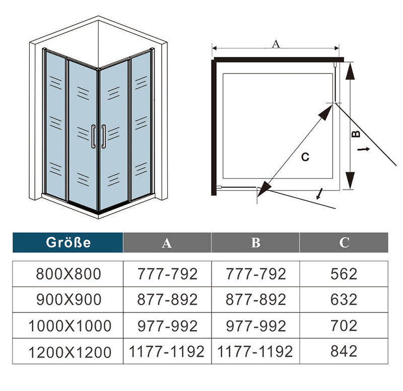 Duschabtrennung Duschkabine Eckeinstieg Drehtür Dusche 80x80 cm Höhe 185 cm