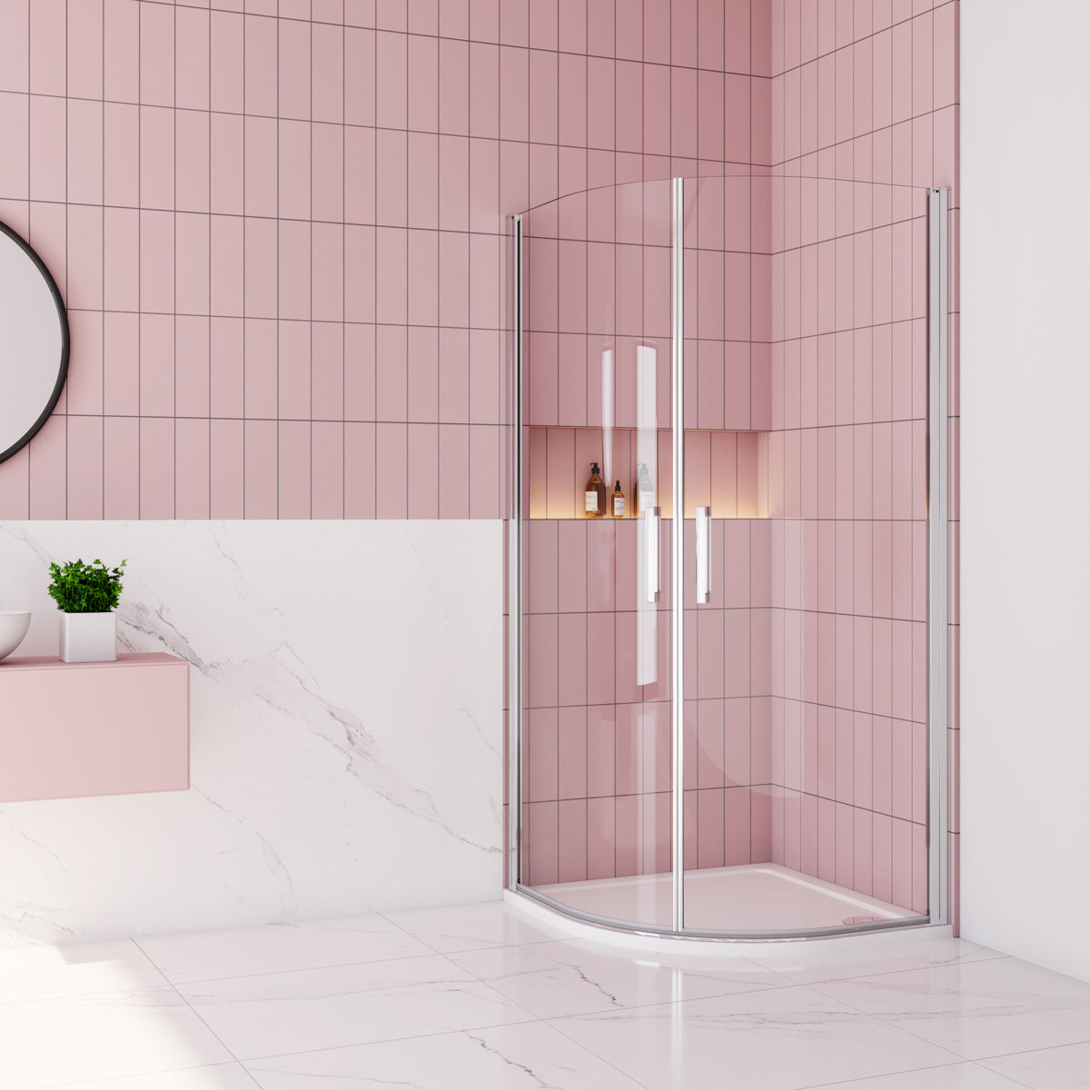 Rundduschen Dusche Duschabtrennung Drehtür 90x90 cm Höhe 195cm Glas