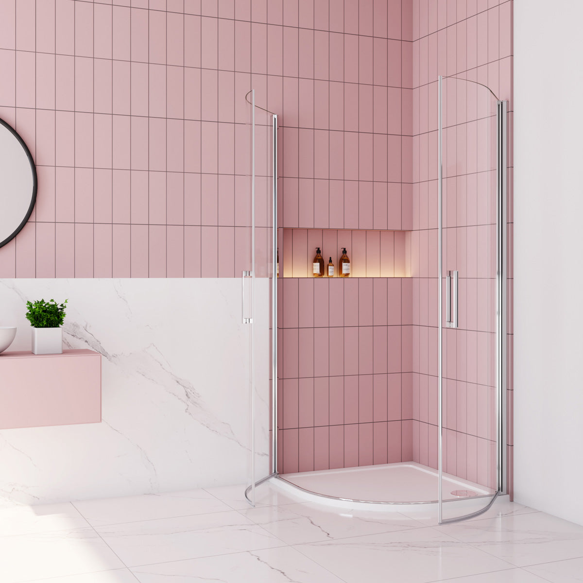 Duschabtrennung Rundduschen Glas Drehtür Dusche 80x80 cm Höhe 195cm