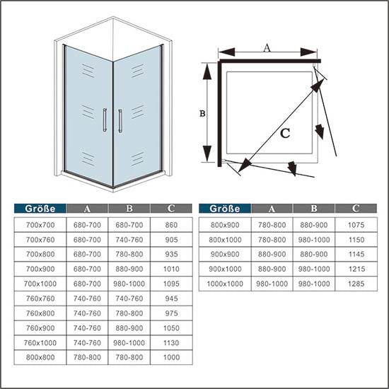 Duschkabine 80x80 90x90 cm Glas duschtür dusche Eckeinstieg