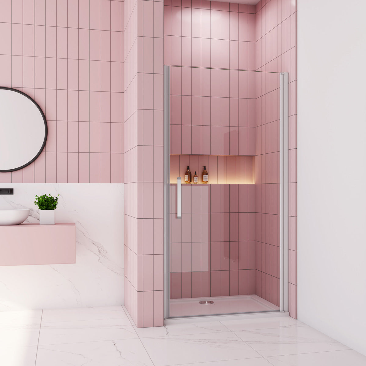 Nischentür Glas Drehtür 70 cm Höhe 185cm Dusche Duschabtrennung matt grauweiß
