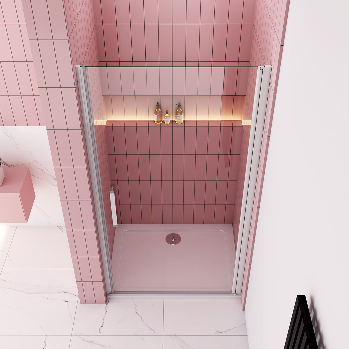 Duschabtrennung Nischentür 90 cm Höhe 185cm Glas Drehtür matt grauweiß Dusche