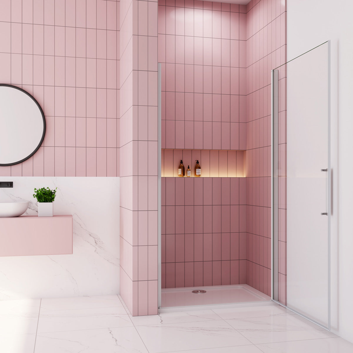 Nischentür Dusche Duschabtrennung 90 cm Höhe 185cm Glas Drehtür matt grauweiß