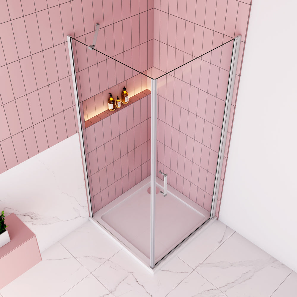 Drehtür mit Seitenwand Duschkabine 80x80 cm Matt Grauweiß 5 mm Glas H.185 cm