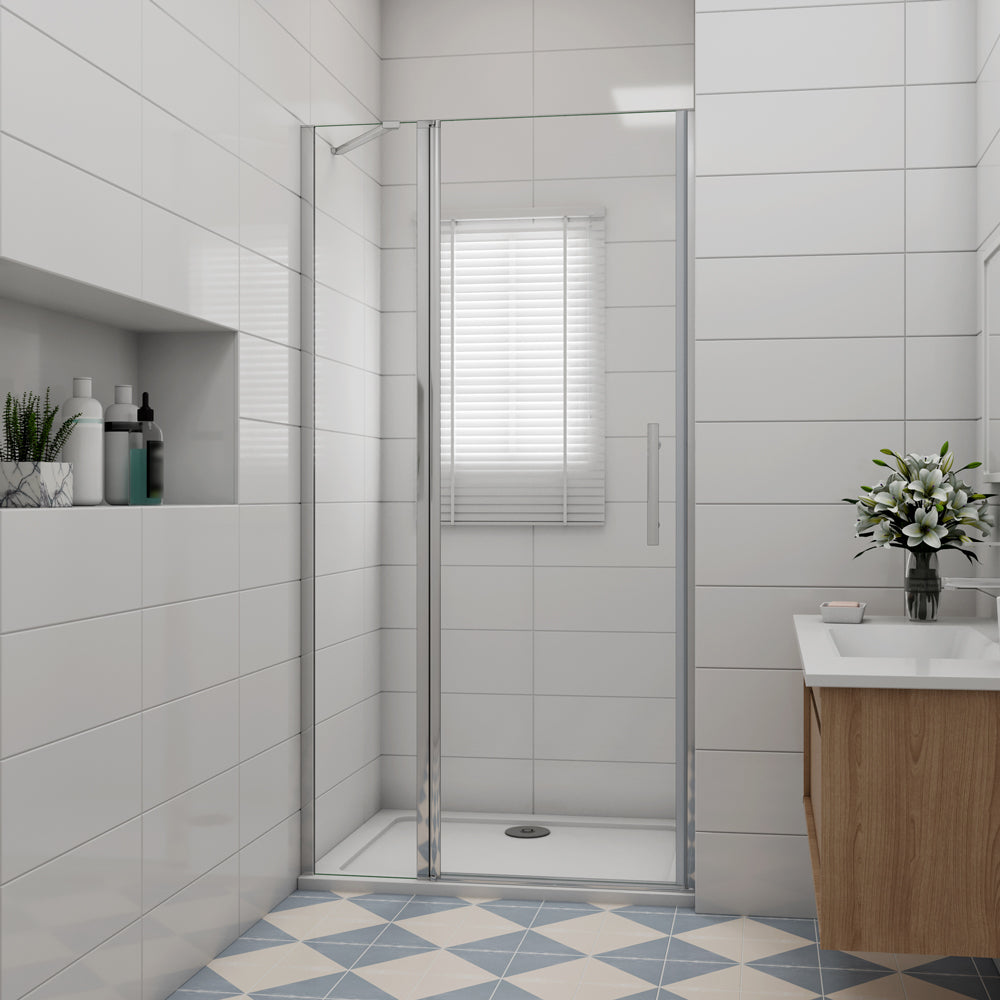 Drehtür 6 mm NANO Glas 90 cm Chrom Nischentür Duschtür mit Festteil H.195 cm