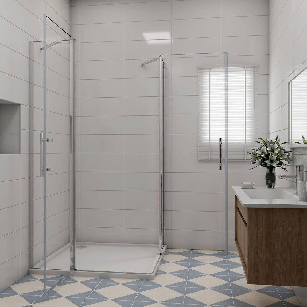 Duschkabine Eckeinstieg 90x90 cm Chrom Duschabtrennung 6 mm NANO Glas H.195 cm