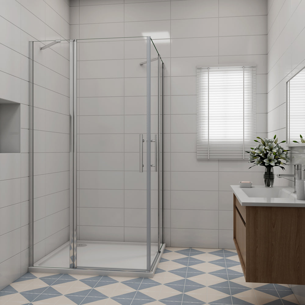 Duschkabine Eckeinstieg 6 mm NANO Glas 90x90 cm Chrom Duschabtrennung H.195 cm