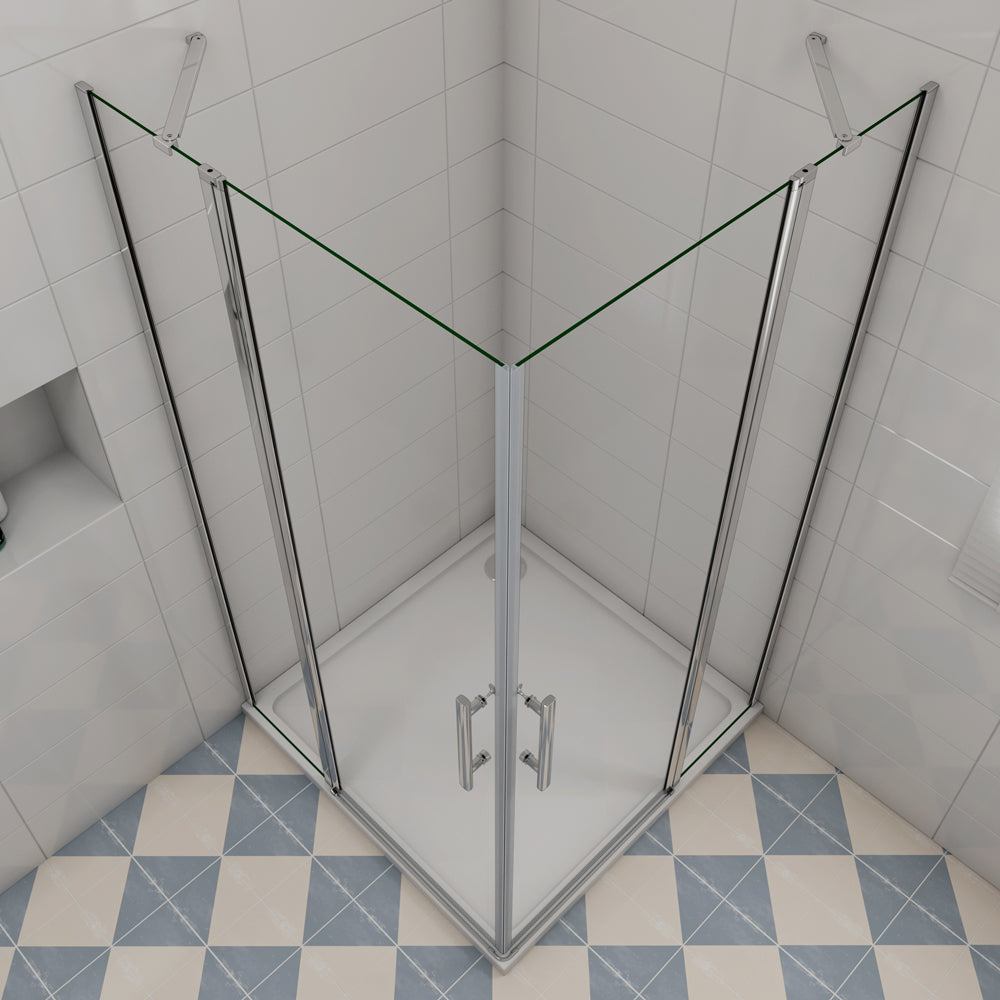 Duschkabine Eckeinstieg Duschabtrennung 90x90 cm Chrom 6 mm NANO Glas H.195 cm
