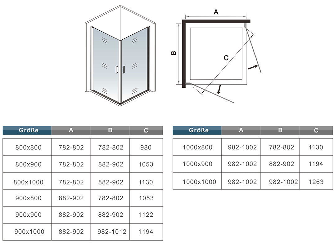 Drehtür Duschkabine 90x90 80x80 cm Glas duschtür