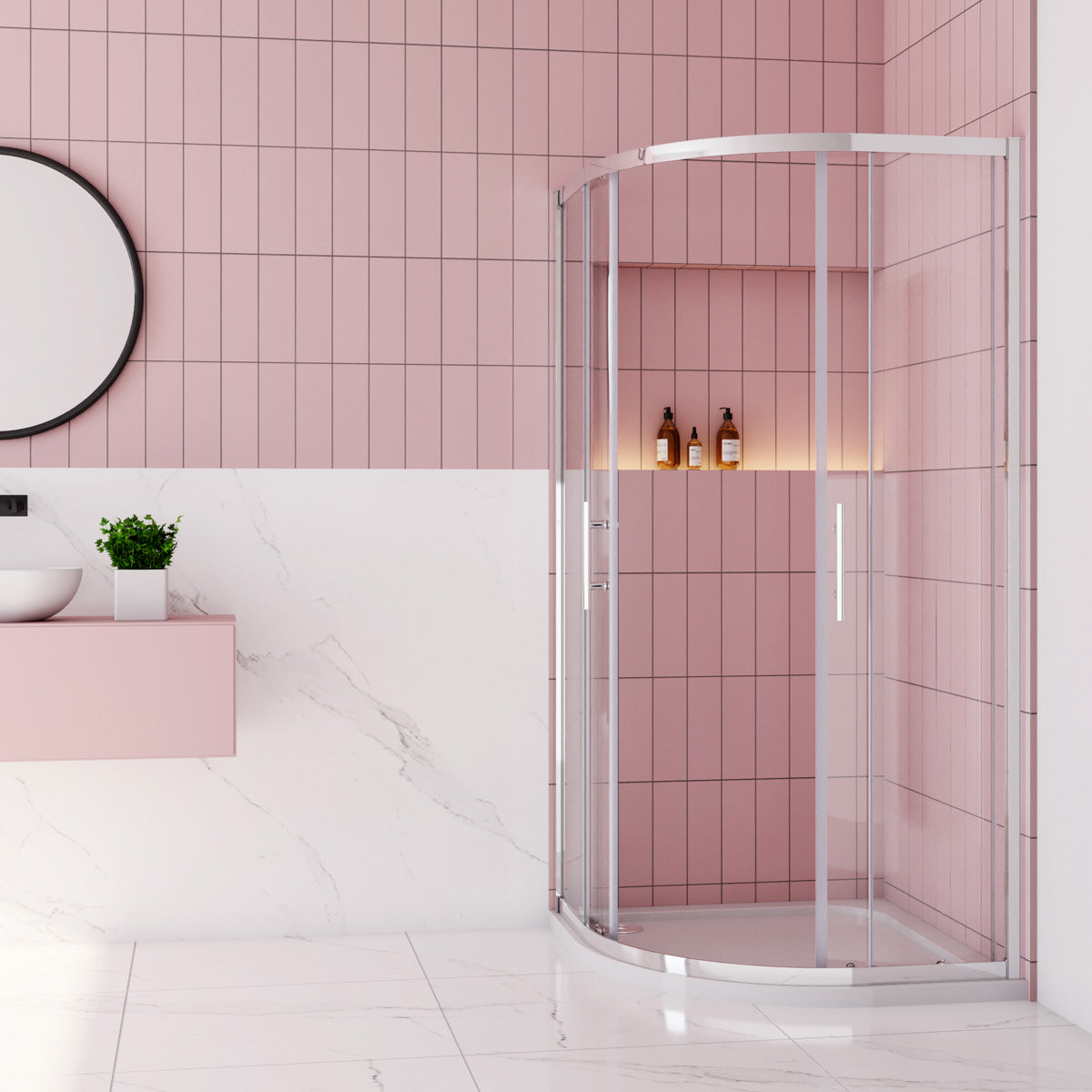 Rundduschen Dusche Duschabtrennung 80x80 cm Höhe 185cm Glas Schiebetür