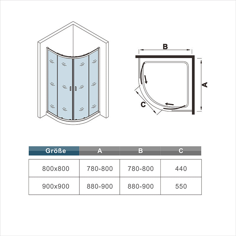 Duschkabine 80x80 90x90 cm Glas duschtür dusche Rundduschen