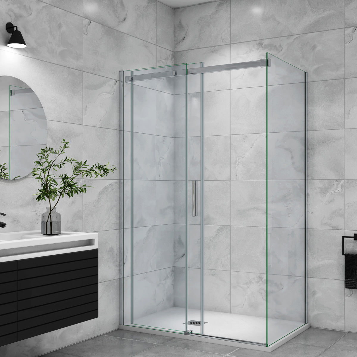 Duschtür+Seitenwand Dusche Duschabtrennung Duschkabine 150x70 cm Glasstärke 6mm Schiebetür