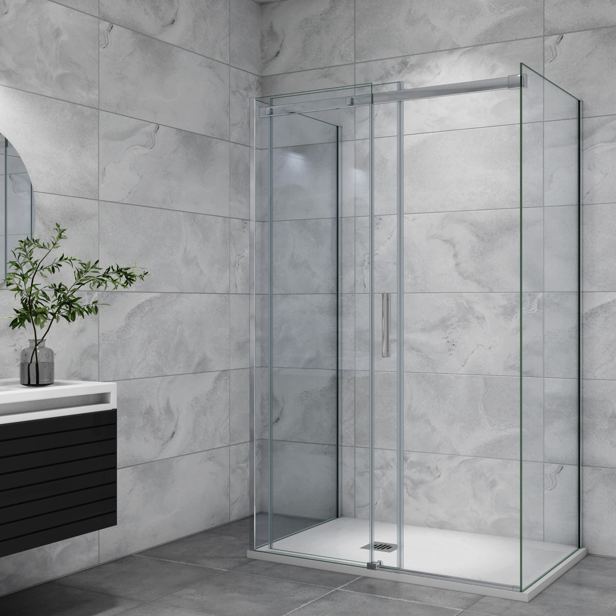 U-Form Duschkabine 110x90 cm Glasstärke 6mm Schiebetür Seitenwand Dusche Duschabtrennung