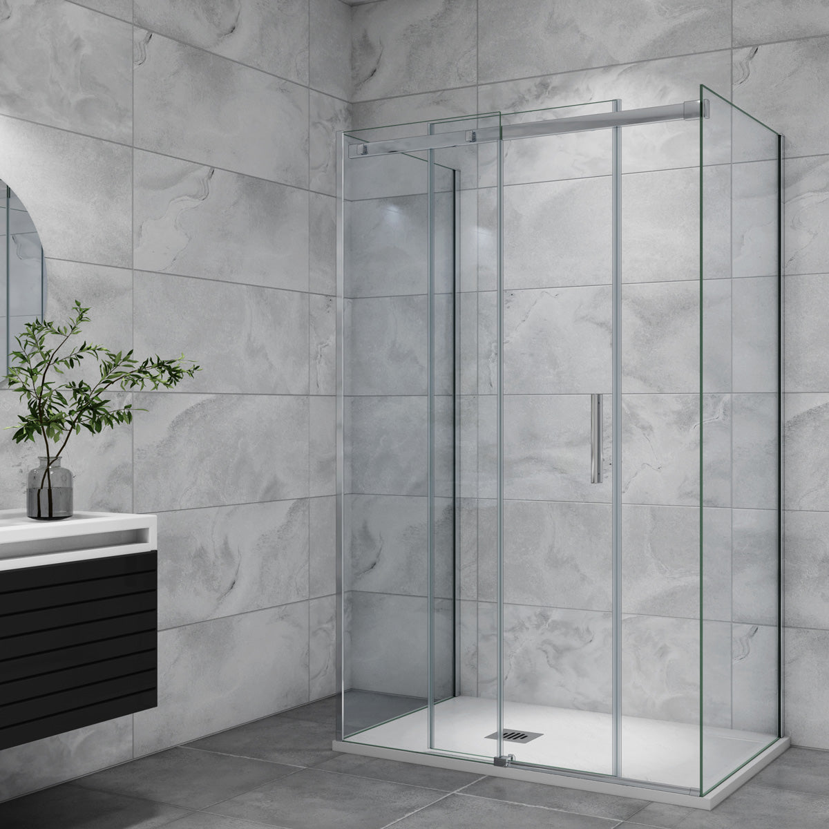 U-Form 130x80 cm Glasstärke 6mm Schiebetür Seitenwand Dusche Duschabtrennung Duschkabine