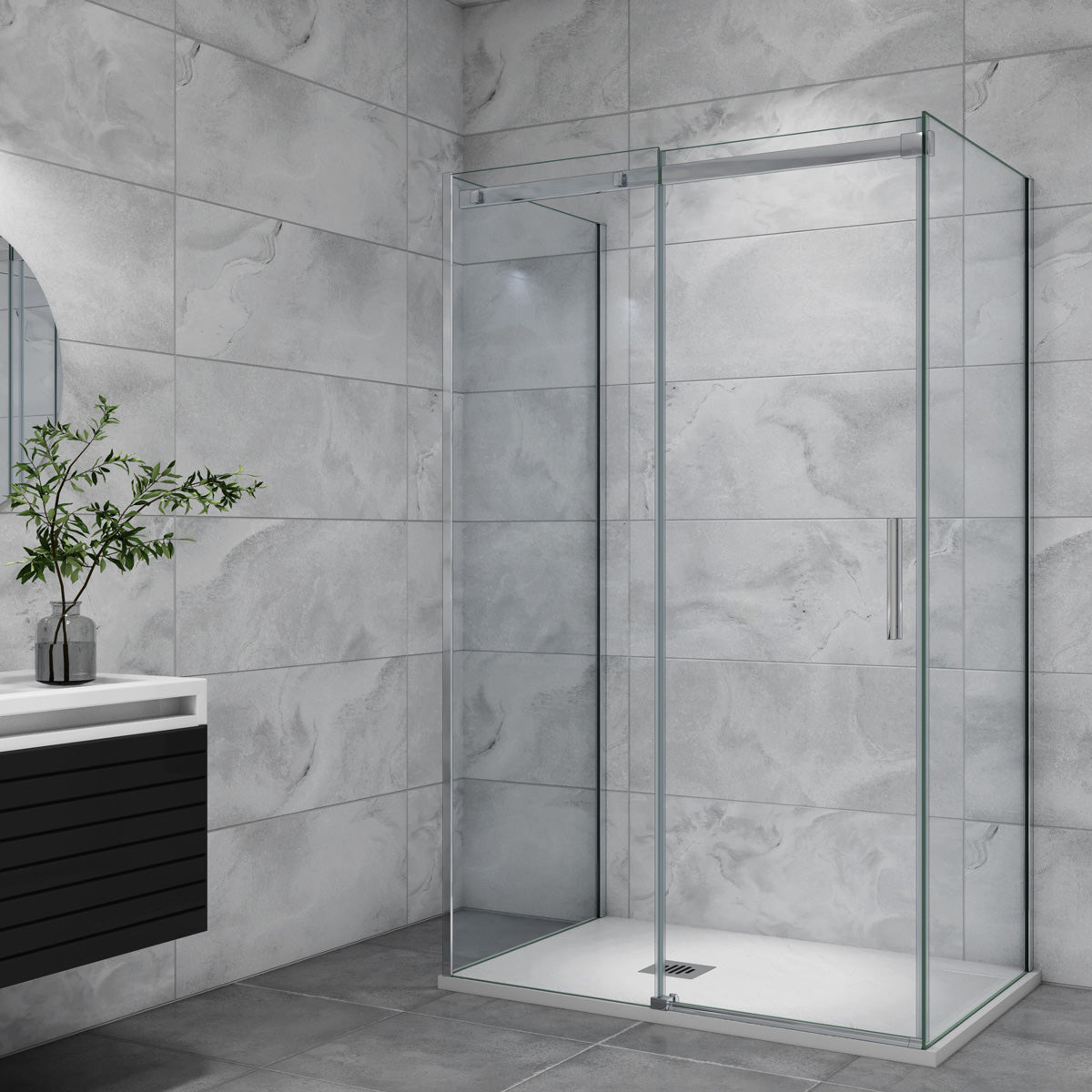 U-Form Dusche Duschabtrennung Duschkabine Seitenwand 110x90 cm Glasstärke 6mm Schiebetür