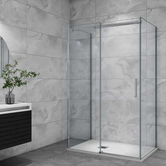 U-Form Duschkabine Dusche 100x90 cm Glasstärke 6mm Schiebetür Seitenwand Duschabtrennung