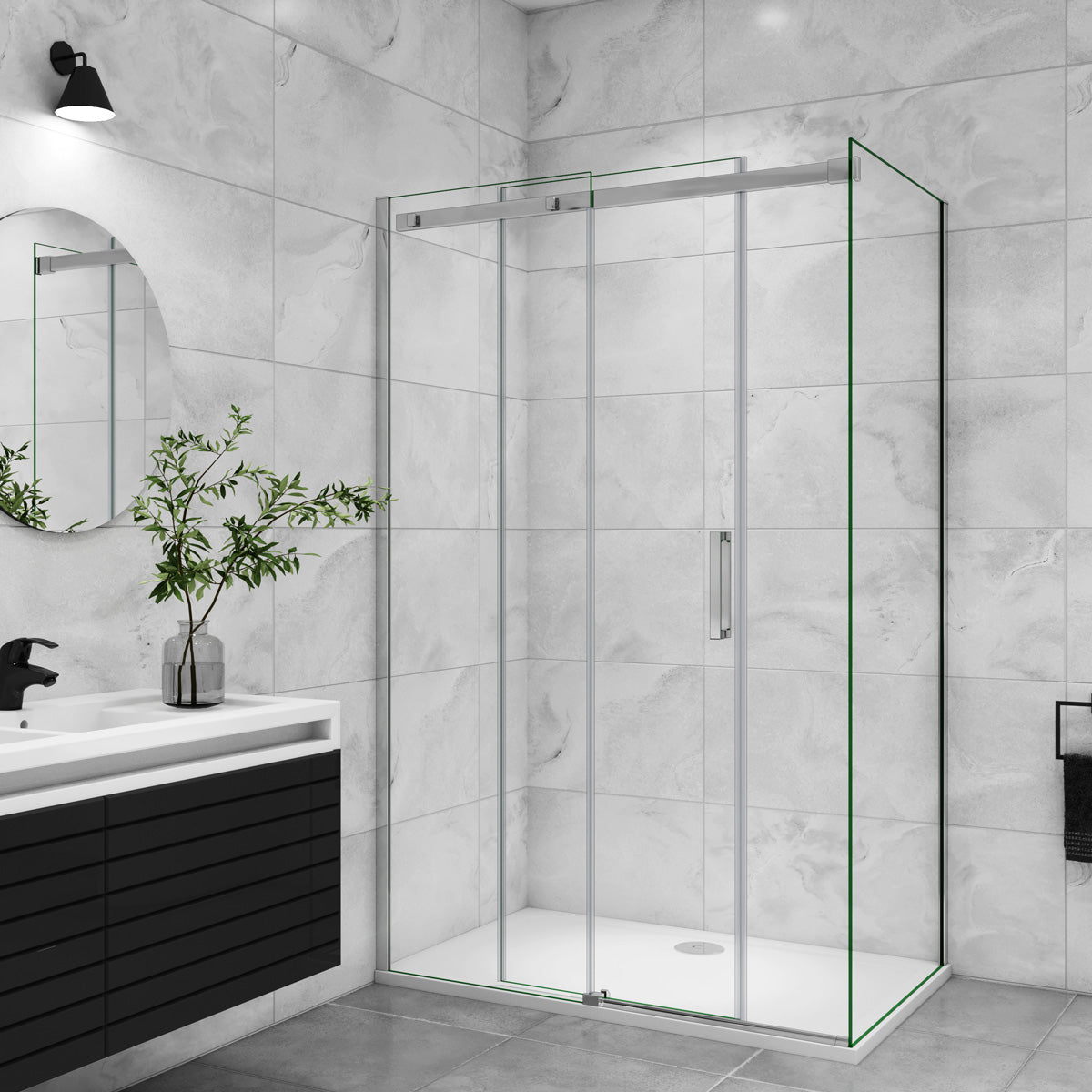 Duschtür+Seitenwand Dusche Duschabtrennung Duschkabine 120x70 cm Glasstärke 8mm Schiebetür
