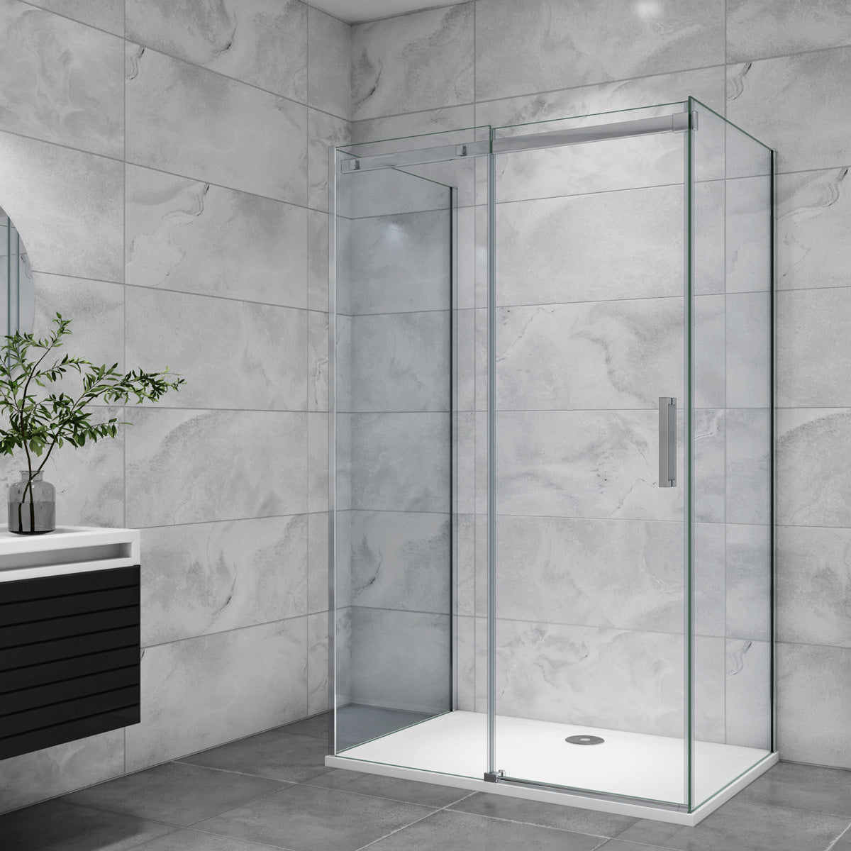 U-Form Dusche Duschabtrennung Duschkabine Seitenwand 160x90 cm Glasstärke 8mm Schiebetür