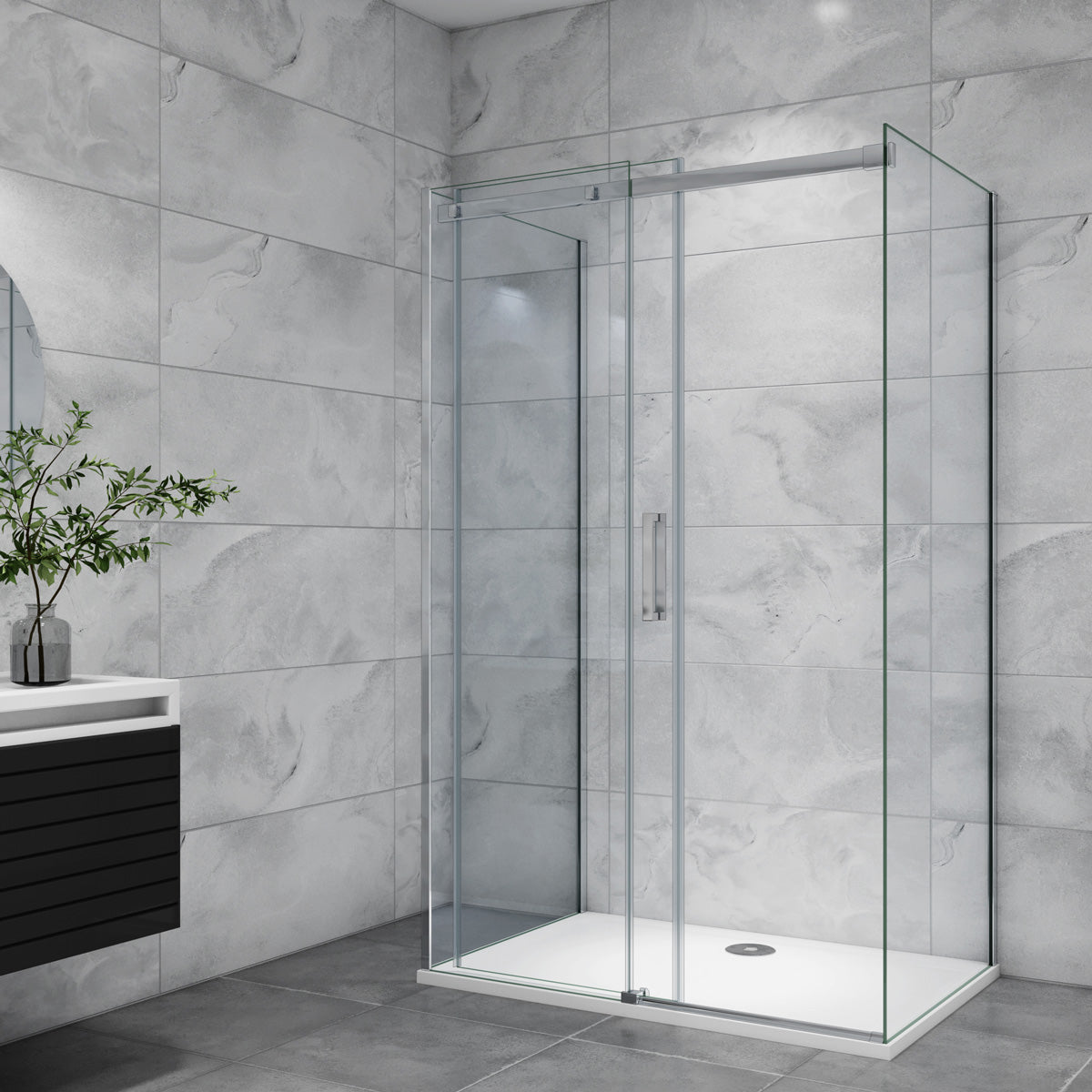 U-Form 120x80 cm Glasstärke 8mm Schiebetür Seitenwand Dusche Duschabtrennung Duschkabine