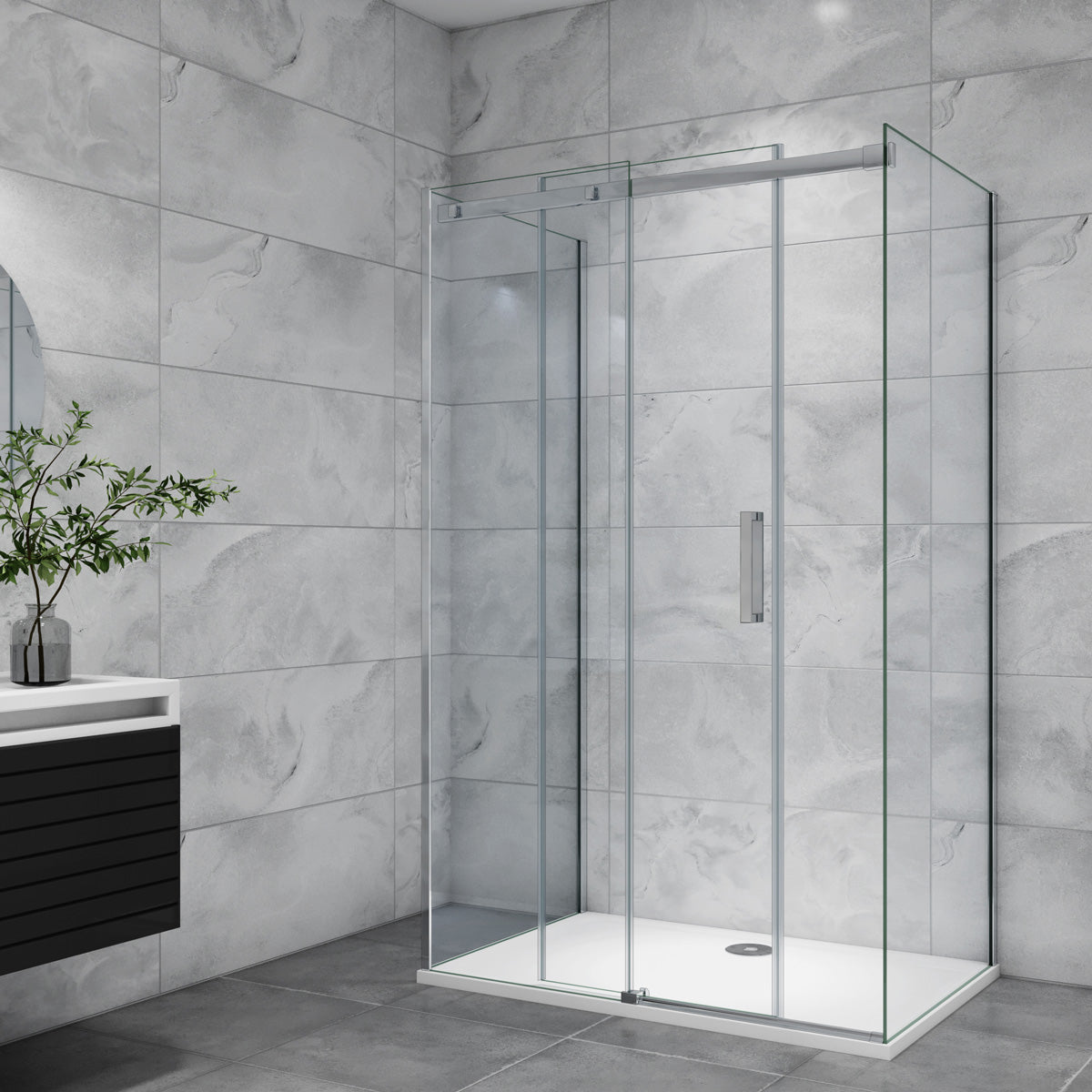 U-Form Duschkabine 120x80 cm Glasstärke 8mm Schiebetür Seitenwand Dusche Duschabtrennung