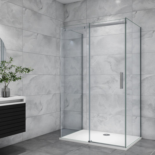 U-Form Dusche Duschabtrennung Duschkabine Seitenwand 120x80 cm Glasstärke 8mm Schiebetür