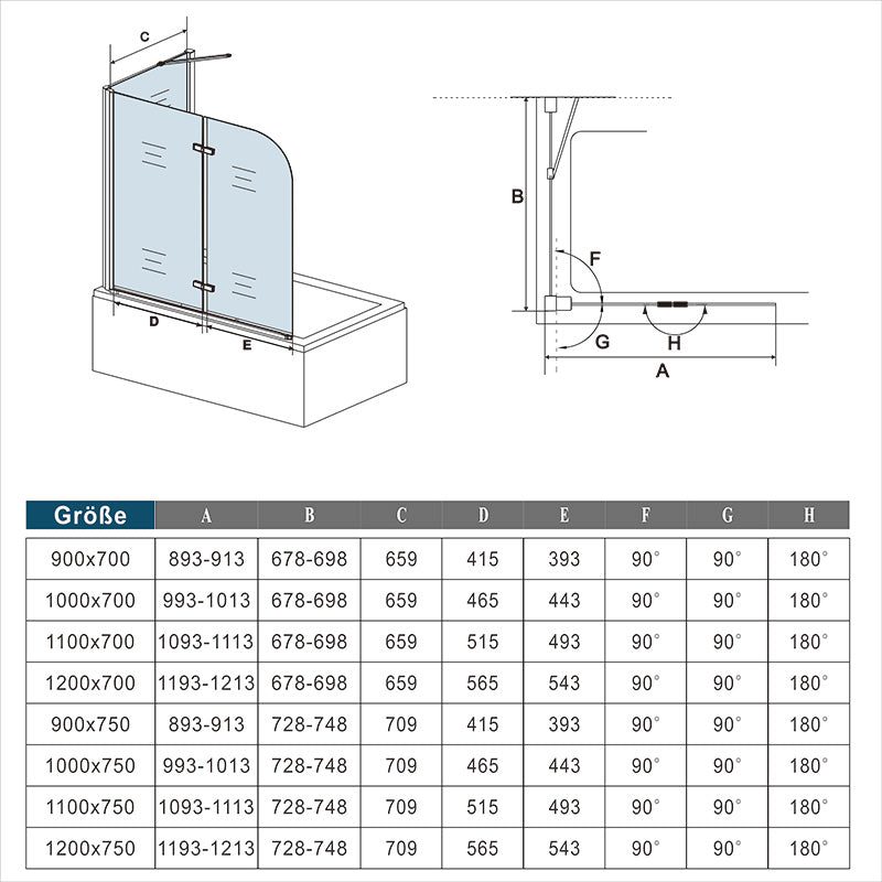 Duschkabine badewannenfaltwand Glas duschabtrennung badewanne dusche Badewannenaufsatz
