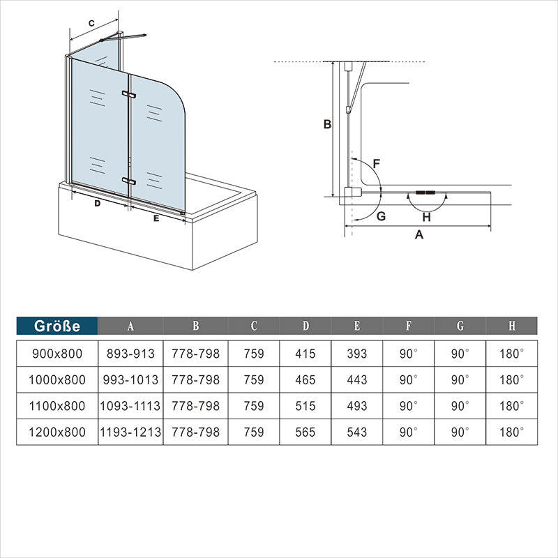 Duschkabine badewannenfaltwand Glas duschabtrennung badewanne Badewannenaufsatz