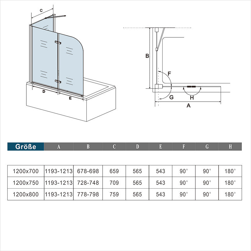 Duschkabine badewannenfaltwand Glas duschabtrennung badewanne Badewannenaufsatz