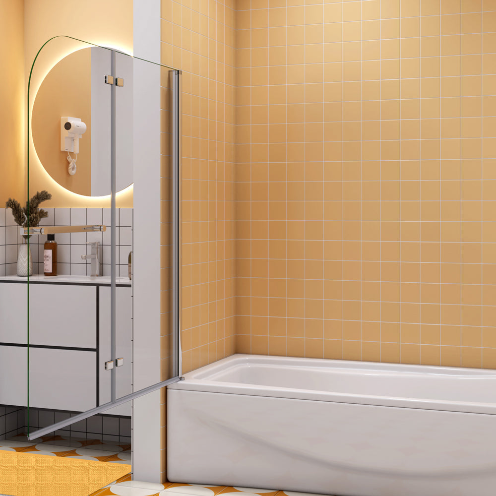 Badewannenaufsatz 120 cm H.140 cm Chrom Duschwand für Badewanne 6 mm NANO Glas