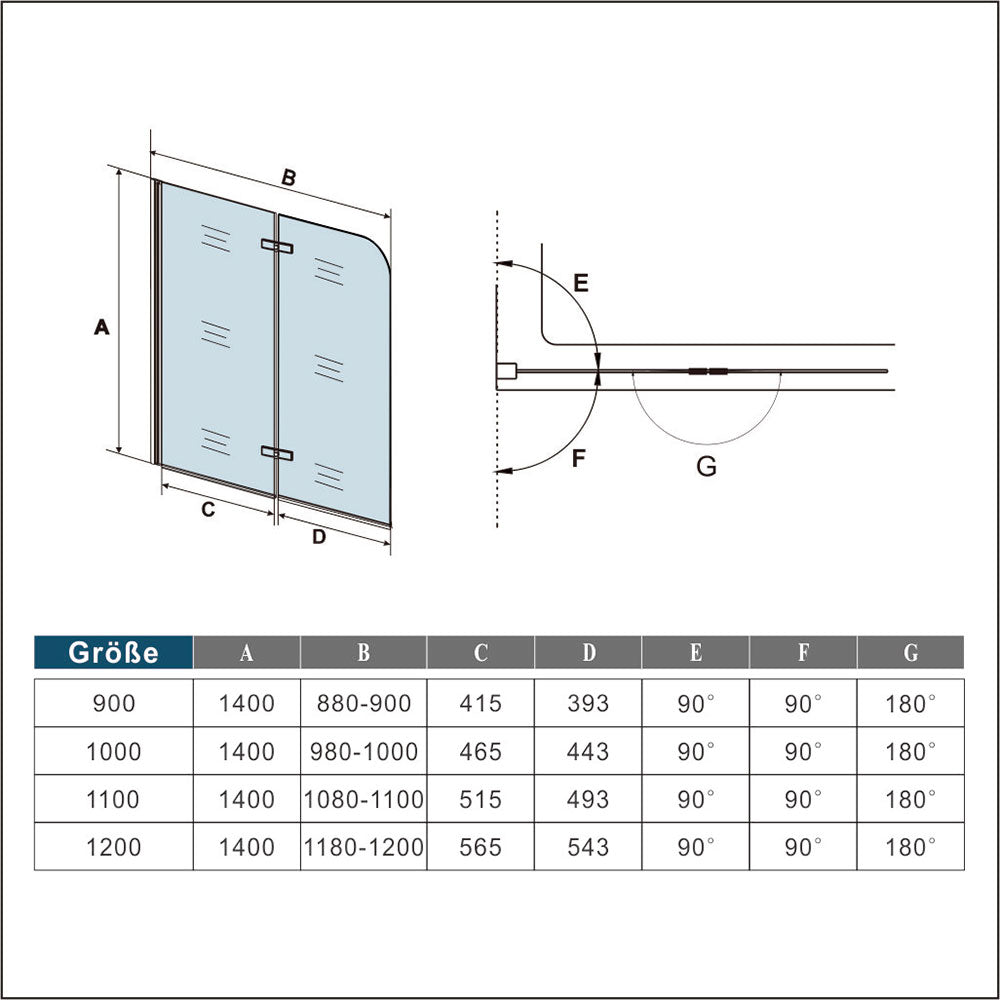 Duschkabine badewannenfaltwand Glas duschwand badewanne Badewannenaufsatz
