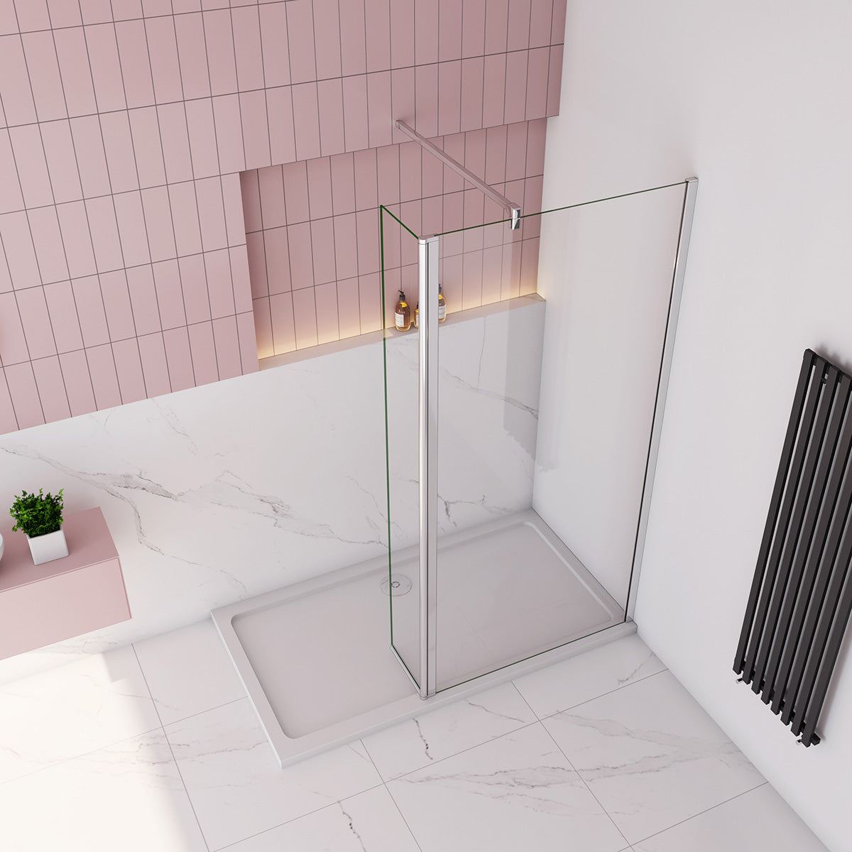 Walk in Duschwand 60 cm Höhe 200cm mit Stabistange Dusche Duschabtrennung Duschkabine