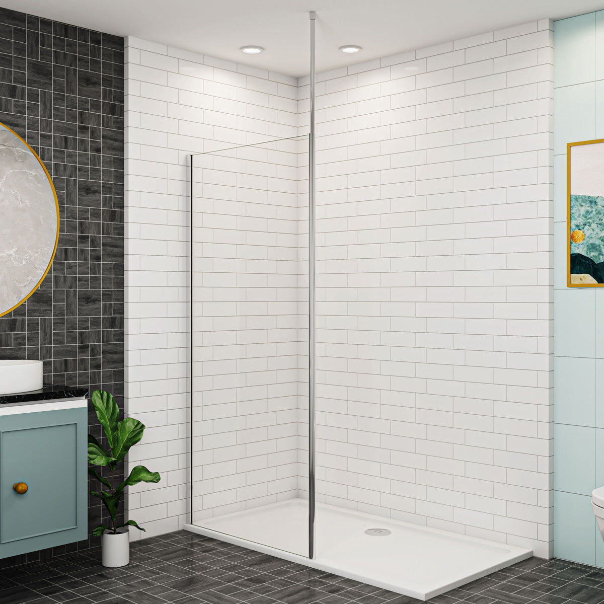 Walk in Duschwand 80 cm Höhe 200 cm 8mm Glas Deckenstütze Dusche Duschabtrennung Duschkabine