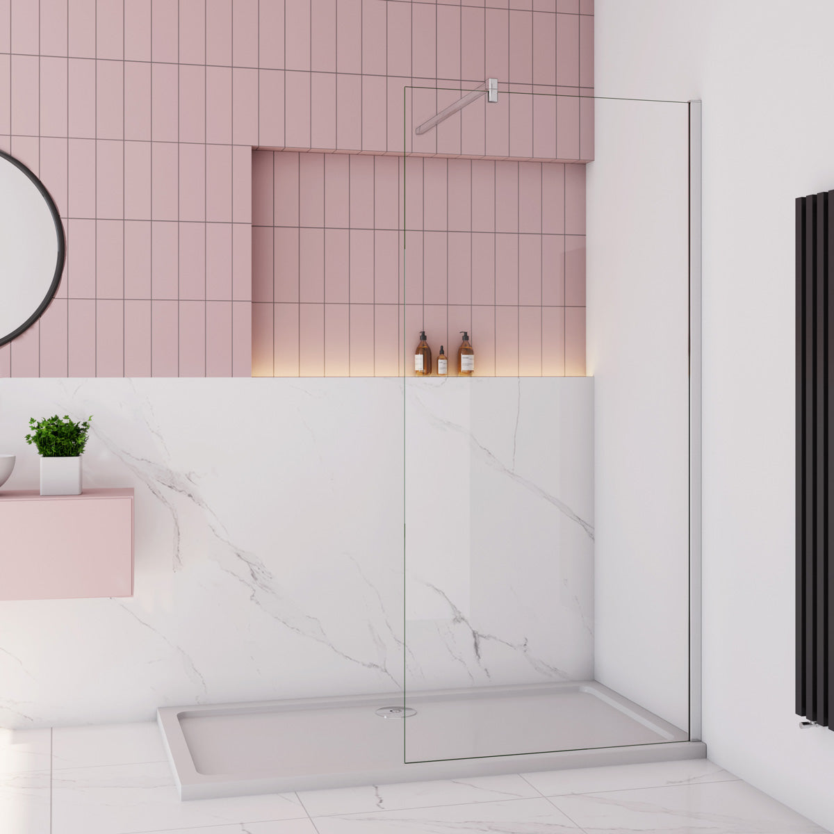 Duschabtrennung Walk in Duschwand 70 cm H.200 cm 10mm Glas mit Stabistange Dusche Duschkabine